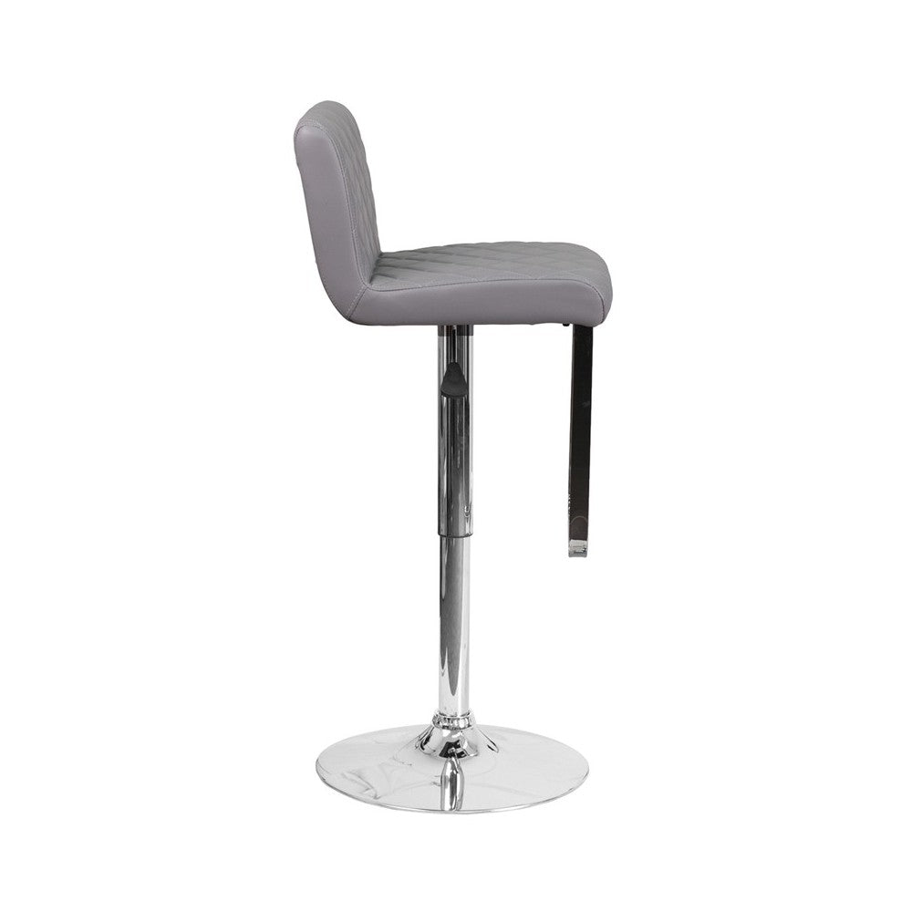 Contemporary Gray Vinyl Adjustable Height Barstool with Drop Frame and Chrome Base