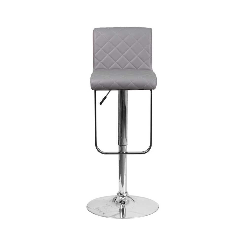 Contemporary Gray Vinyl Adjustable Height Barstool with Drop Frame and Chrome Base