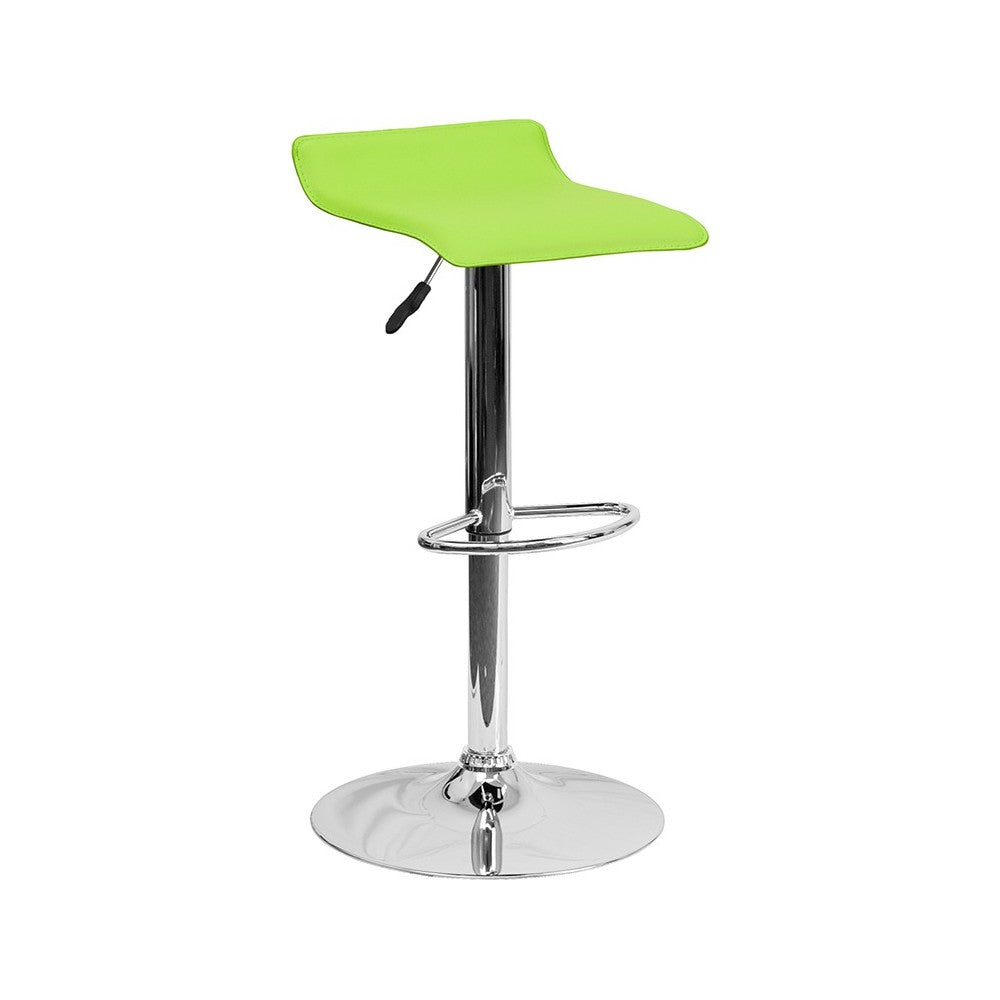 Contemporary Green Vinyl Adjustable Height Barstool with Solid Wave Seat and Chrome Base