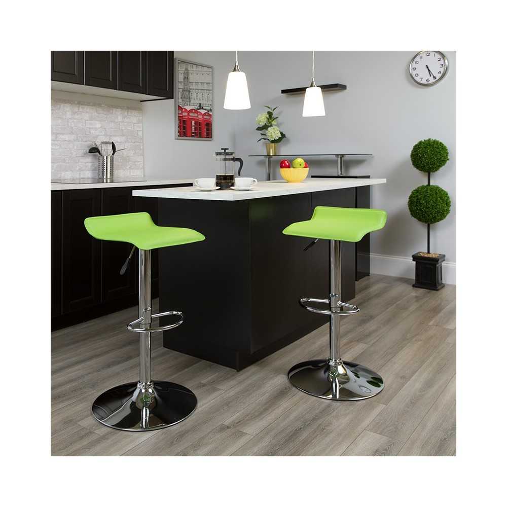 Contemporary Green Vinyl Adjustable Height Barstool with Solid Wave Seat and Chrome Base