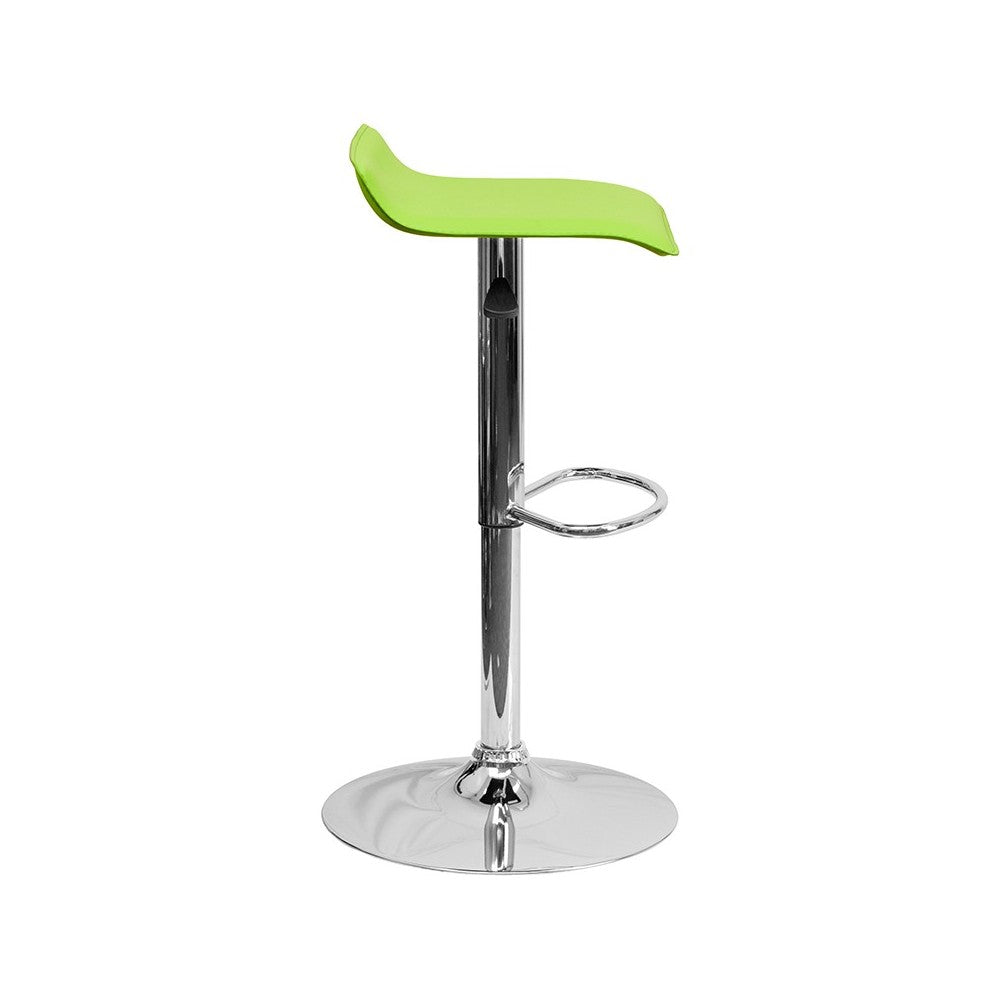 Contemporary Green Vinyl Adjustable Height Barstool with Solid Wave Seat and Chrome Base