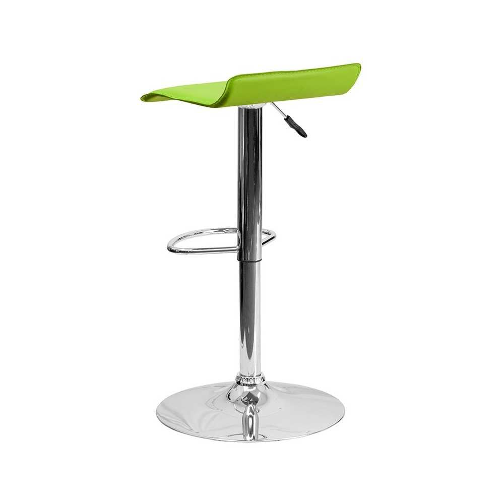 Contemporary Green Vinyl Adjustable Height Barstool with Solid Wave Seat and Chrome Base