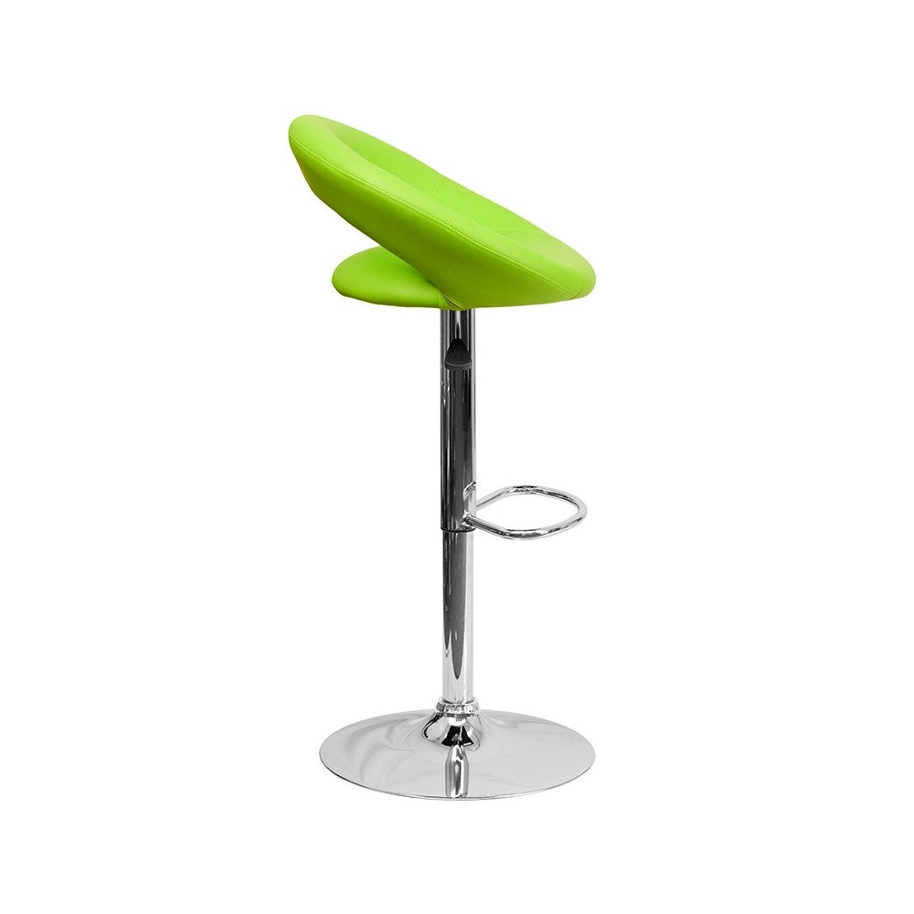 Contemporary Green Vinyl Rounded Orbit-Style Back Adjustable Height Barstool with Chrome Base