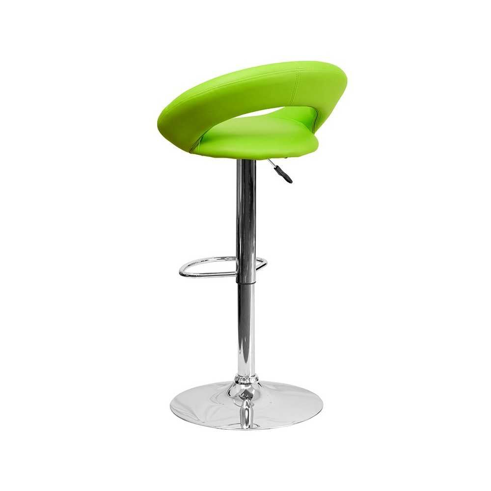 Contemporary Green Vinyl Rounded Orbit-Style Back Adjustable Height Barstool with Chrome Base