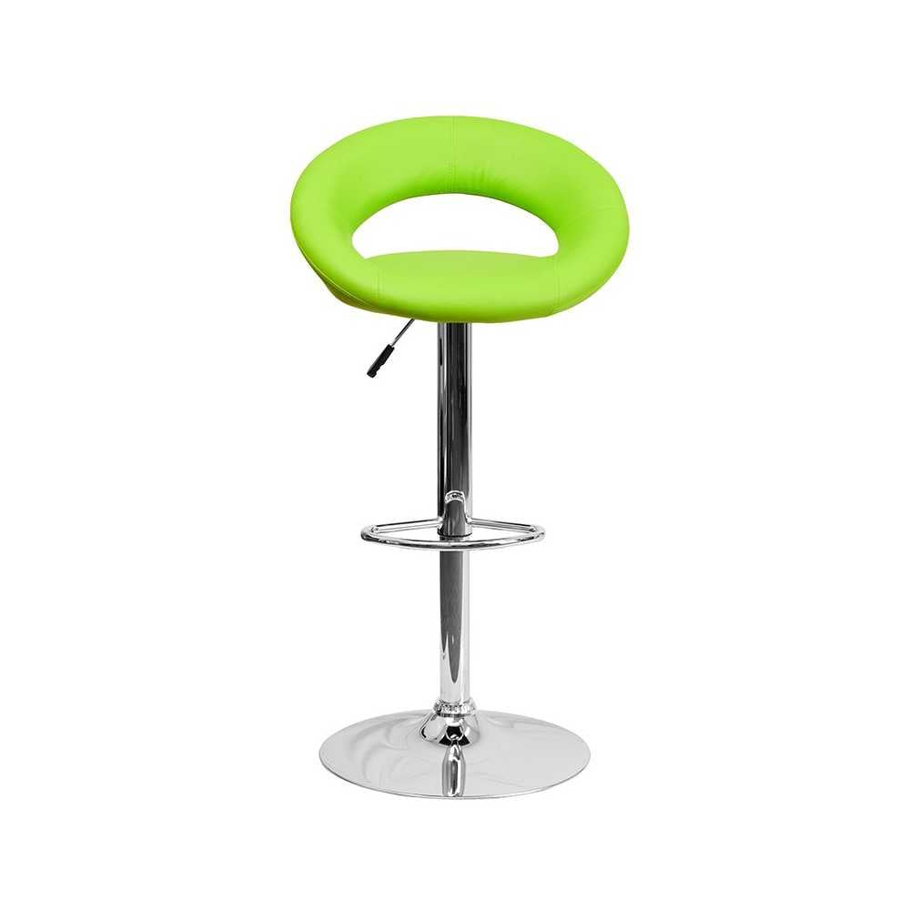 Contemporary Green Vinyl Rounded Orbit-Style Back Adjustable Height Barstool with Chrome Base