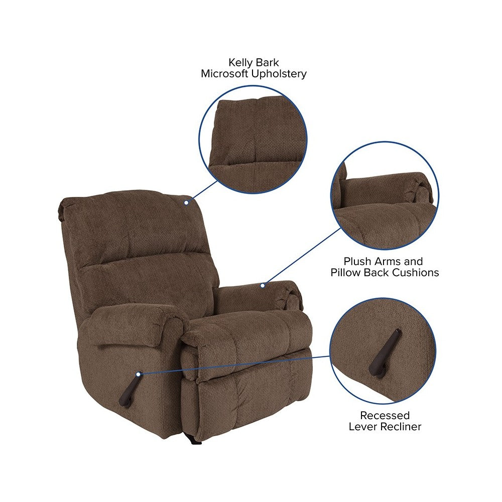 Contemporary Kelly Bark Super Soft Microfiber Rocker Recliner