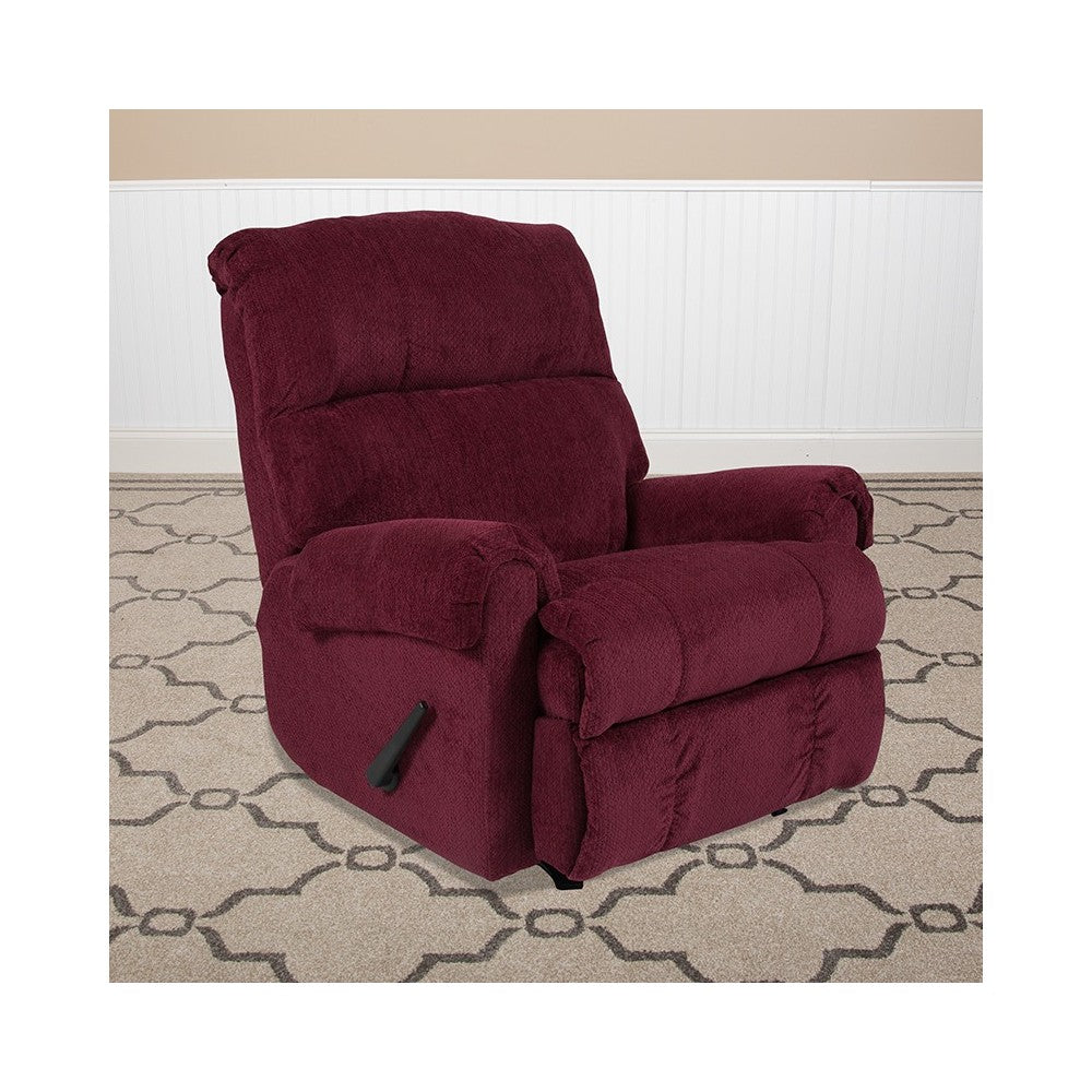 Contemporary Kelly Burgundy Super Soft Textured Microfiber Rocker Recliner