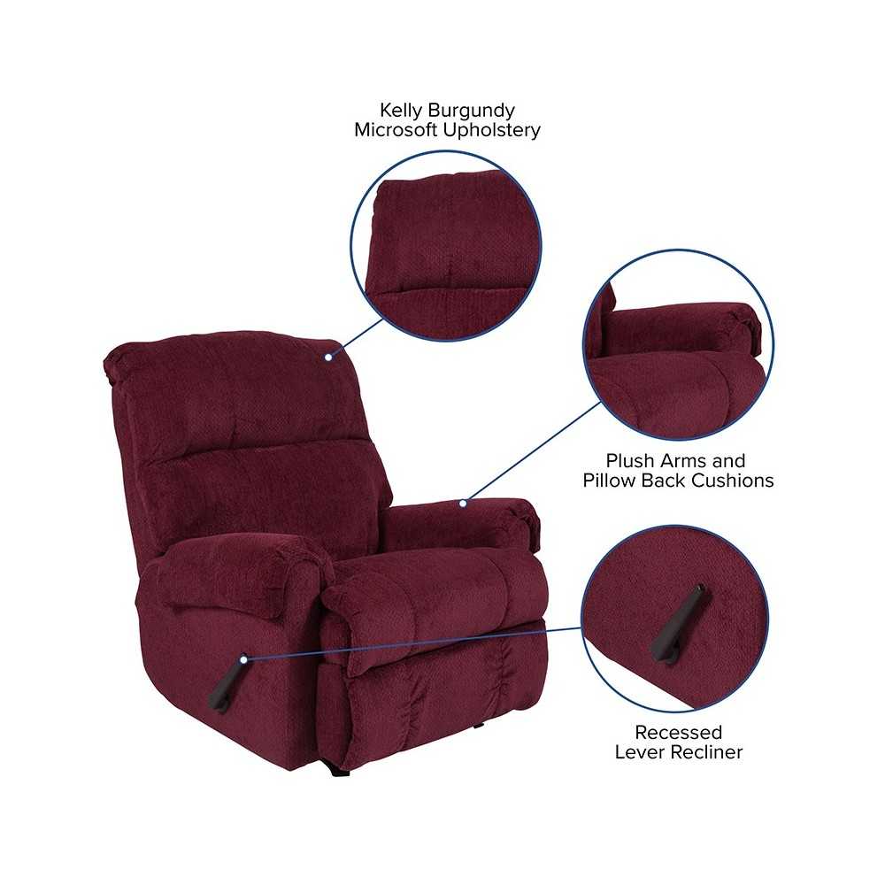 Contemporary Kelly Burgundy Super Soft Textured Microfiber Rocker Recliner