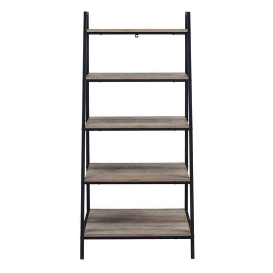 Contemporary Metal and Wood 5-Shelf Ladder Bookshelf - Gray Wash