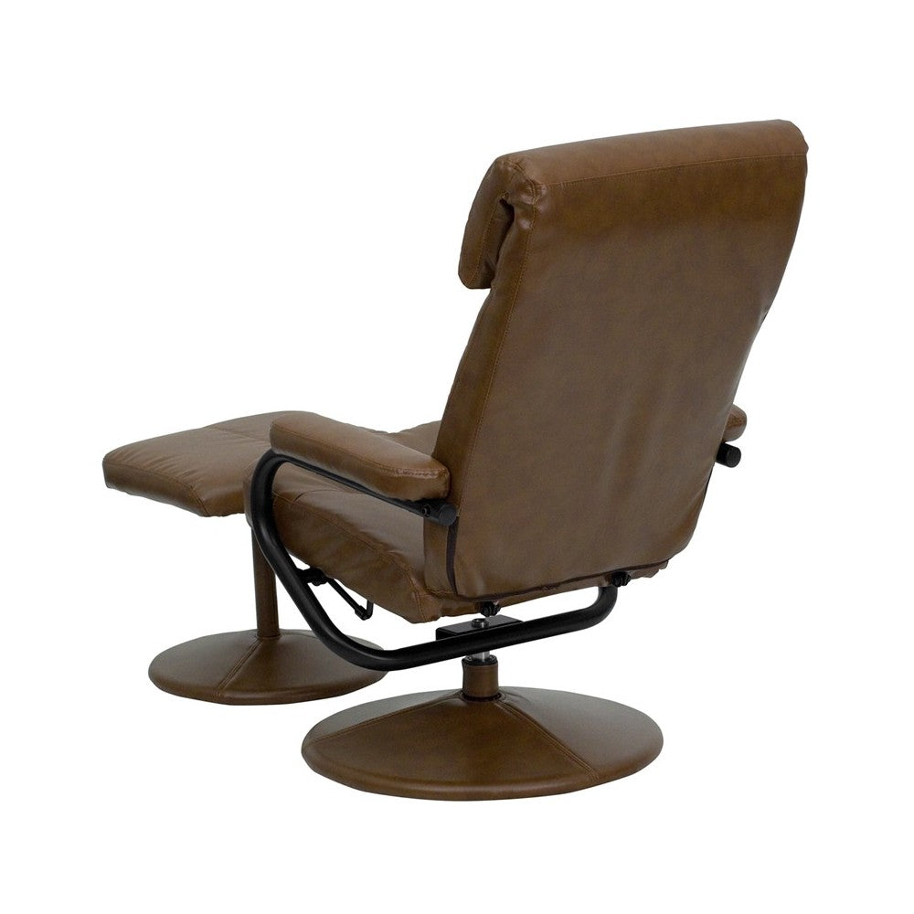 Contemporary Multi-Position Headrest Recliner and Ottoman with Wrapped Base in Palimino LeatherSoft