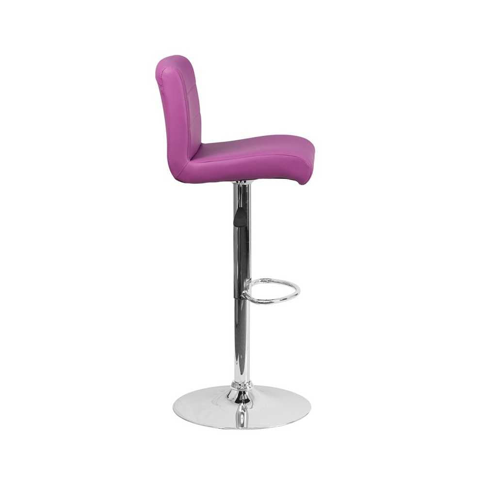 Contemporary Purple Vinyl Adjustable Height Barstool with Rolled Seat and Chrome Base