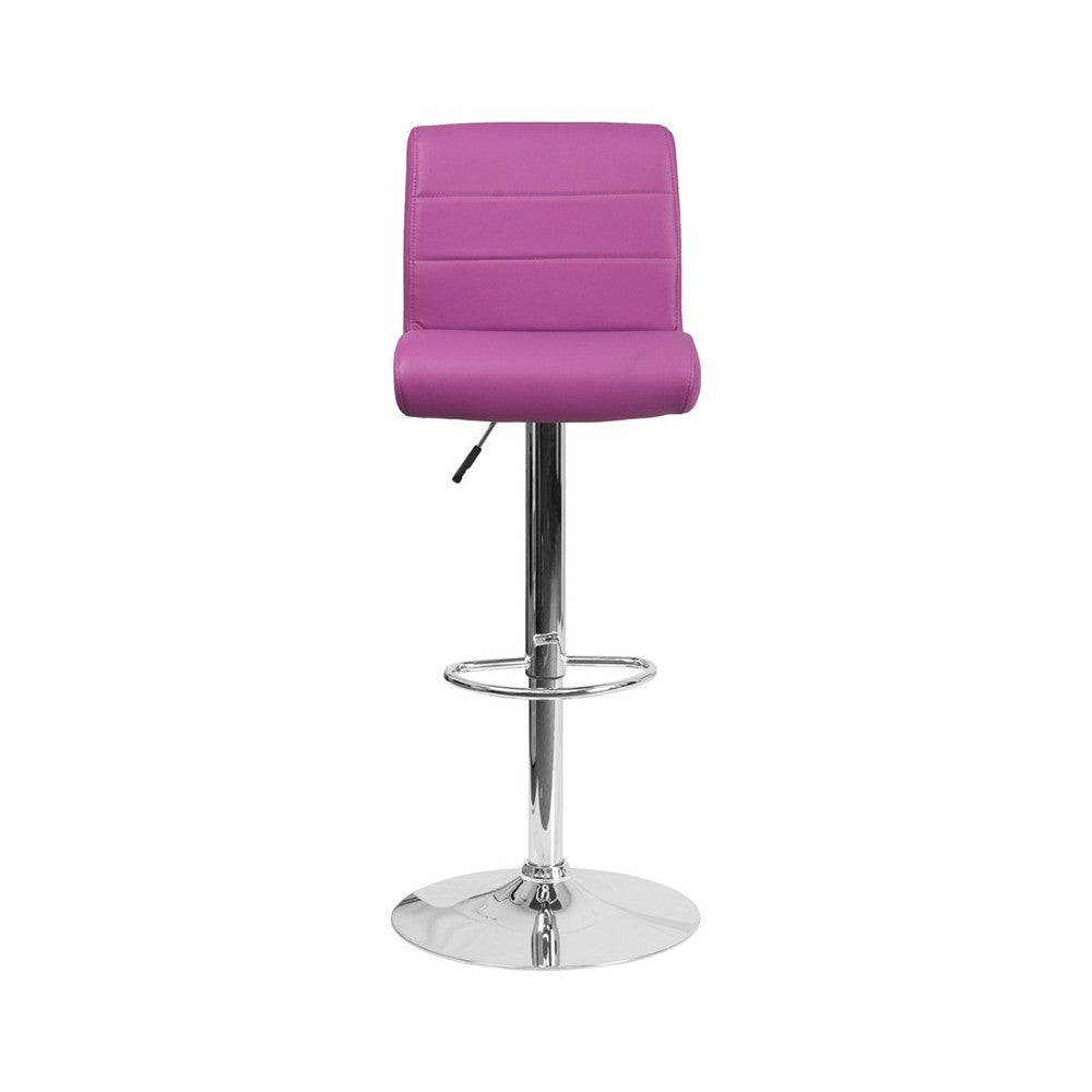 Contemporary Purple Vinyl Adjustable Height Barstool with Rolled Seat and Chrome Base