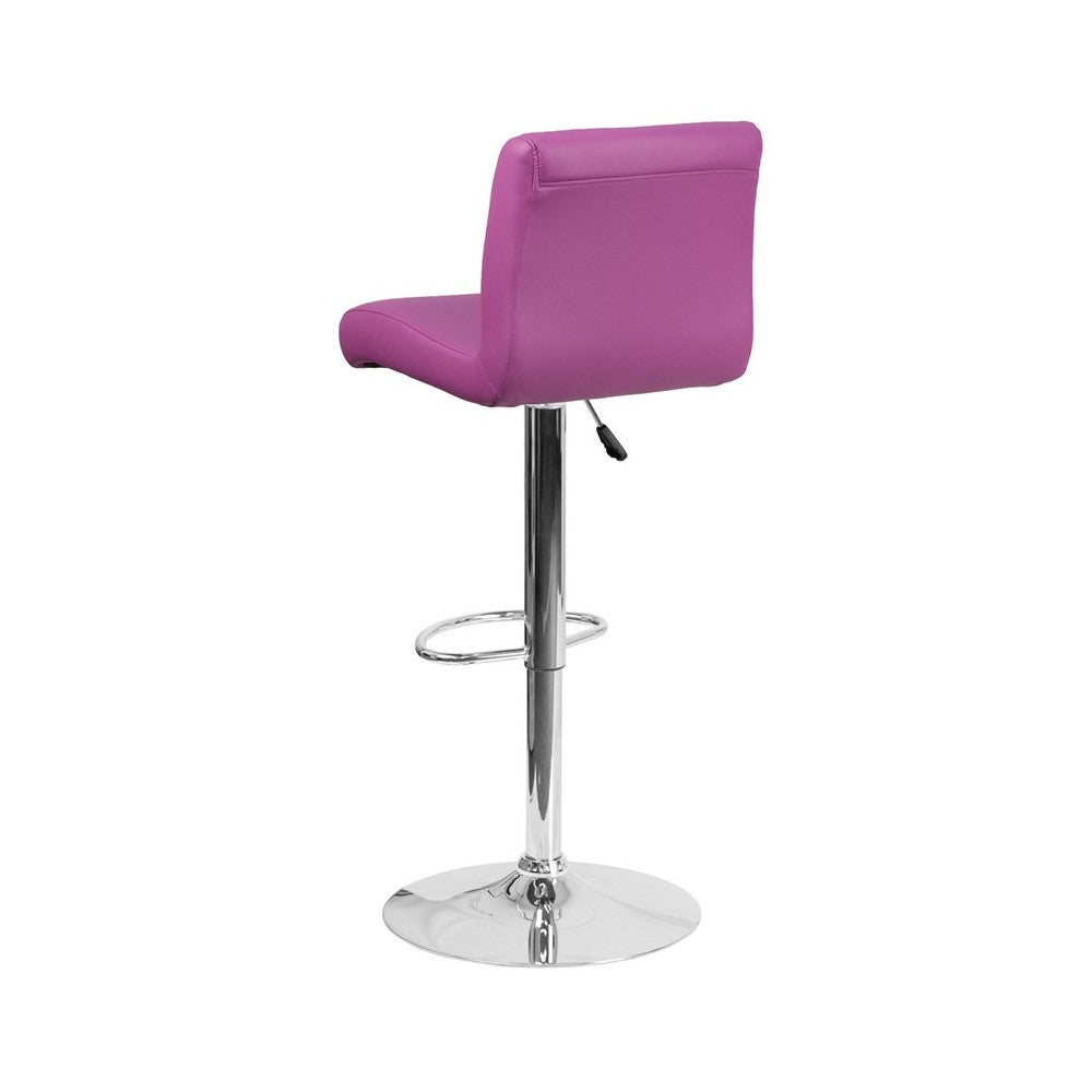 Contemporary Purple Vinyl Adjustable Height Barstool with Rolled Seat and Chrome Base