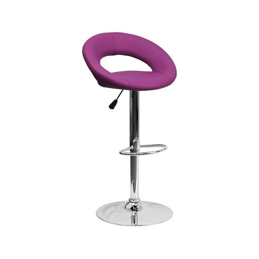 Contemporary Purple Vinyl Rounded Orbit-Style Back Adjustable Height Barstool with Chrome Base