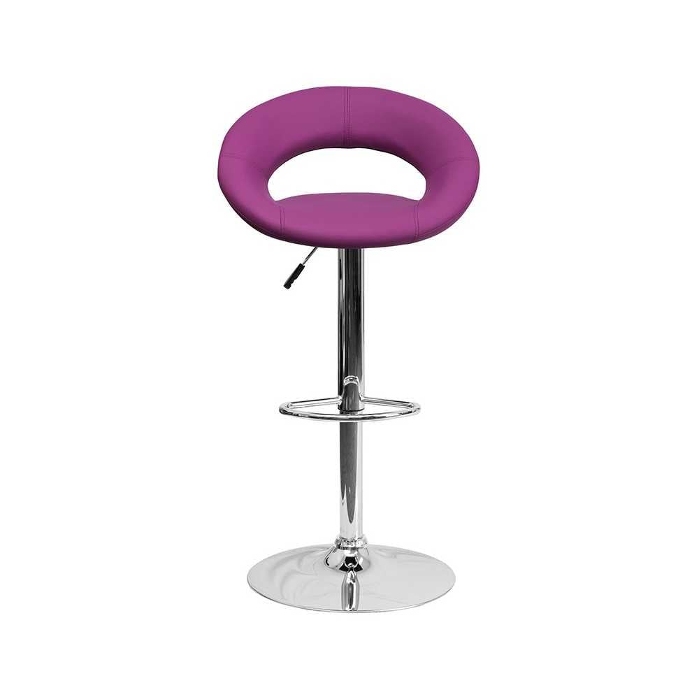 Contemporary Purple Vinyl Rounded Orbit-Style Back Adjustable Height Barstool with Chrome Base