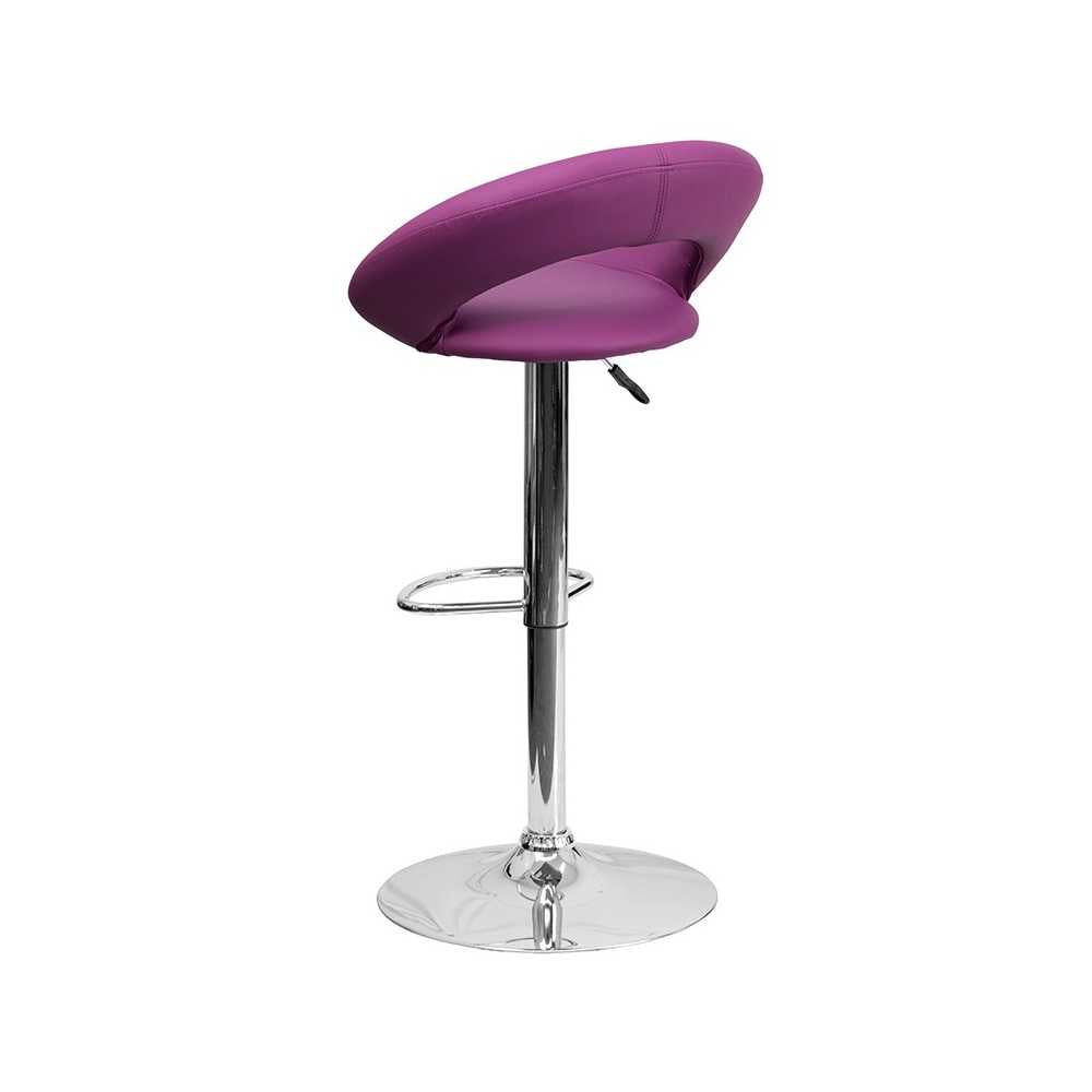 Contemporary Purple Vinyl Rounded Orbit-Style Back Adjustable Height Barstool with Chrome Base