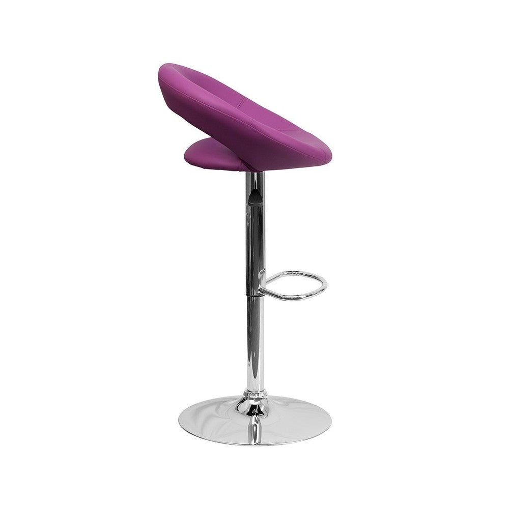 Contemporary Purple Vinyl Rounded Orbit-Style Back Adjustable Height Barstool with Chrome Base