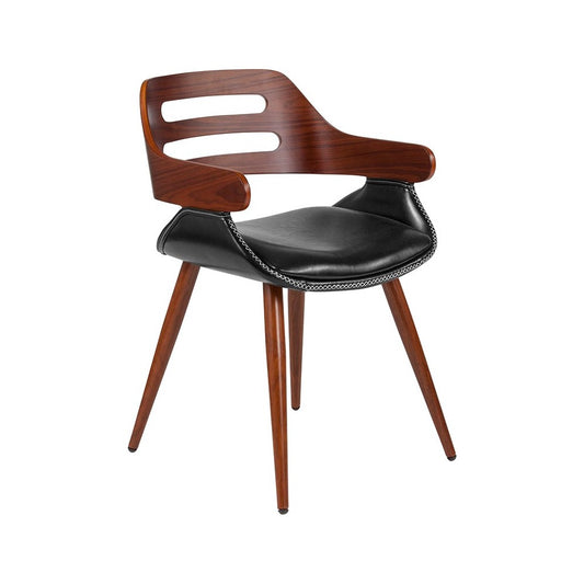 Contemporary Walnut Bentwood Side Reception Chair with Cross Stitched Black LeatherSoft Seat