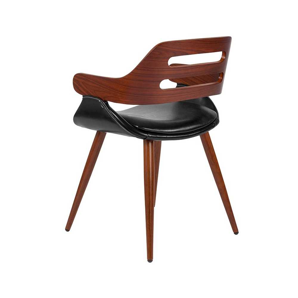 Contemporary Walnut Bentwood Side Reception Chair with Cross Stitched Black LeatherSoft Seat