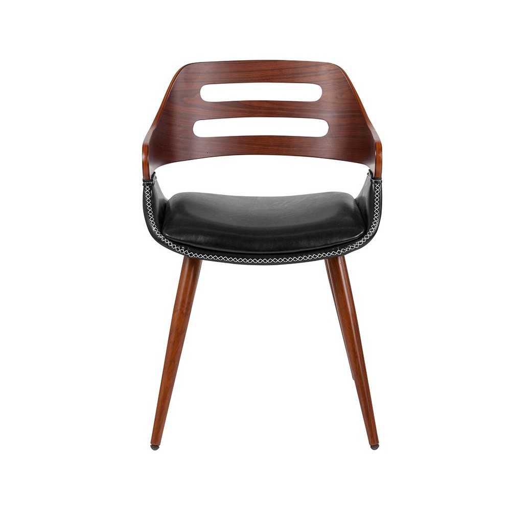 Contemporary Walnut Bentwood Side Reception Chair with Cross Stitched Black LeatherSoft Seat