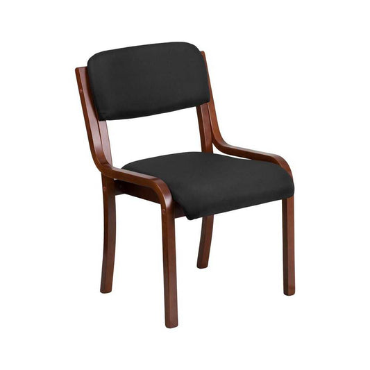 Contemporary Walnut Wood Side Reception Chair with Black Fabric Seat