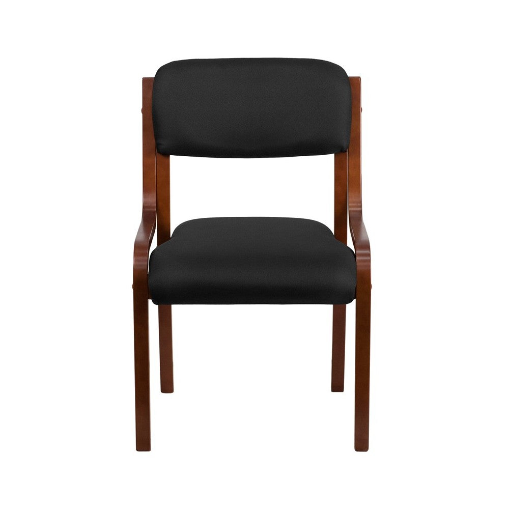 Contemporary Walnut Wood Side Reception Chair with Black Fabric Seat