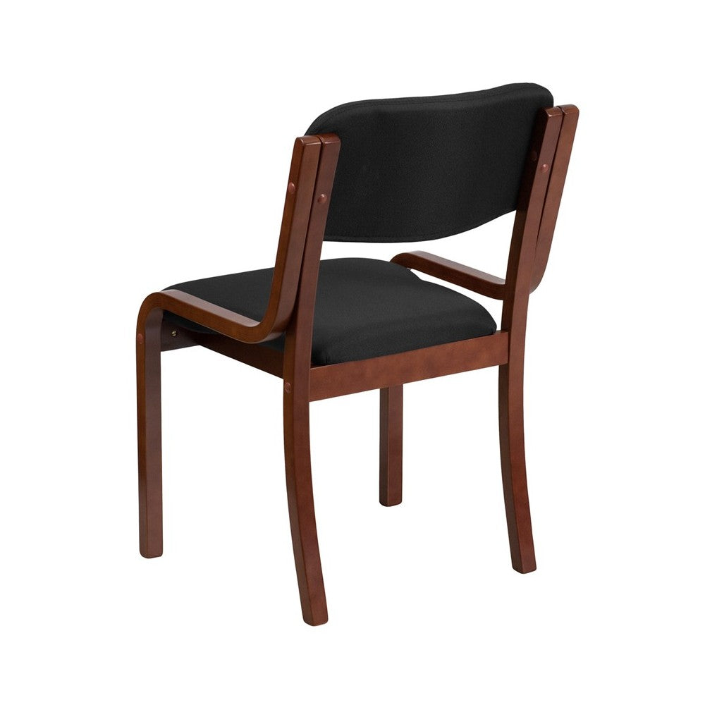 Contemporary Walnut Wood Side Reception Chair with Black Fabric Seat
