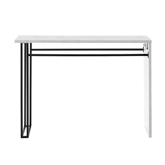 Contemporary Waterfall Metal and Wood Entry Table - Faux White Marble