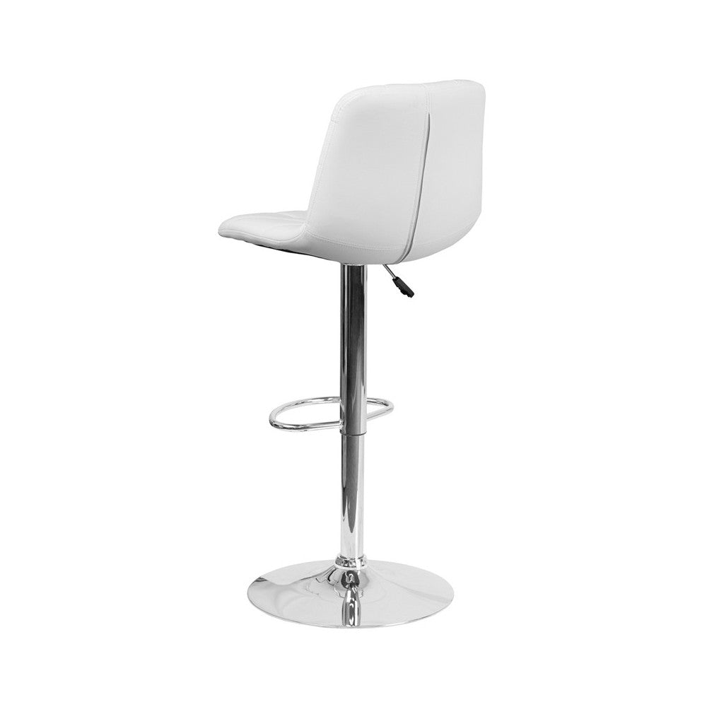 Contemporary White Vinyl Adjustable Height Barstool with Embellished Stitch Design and Chrome Base