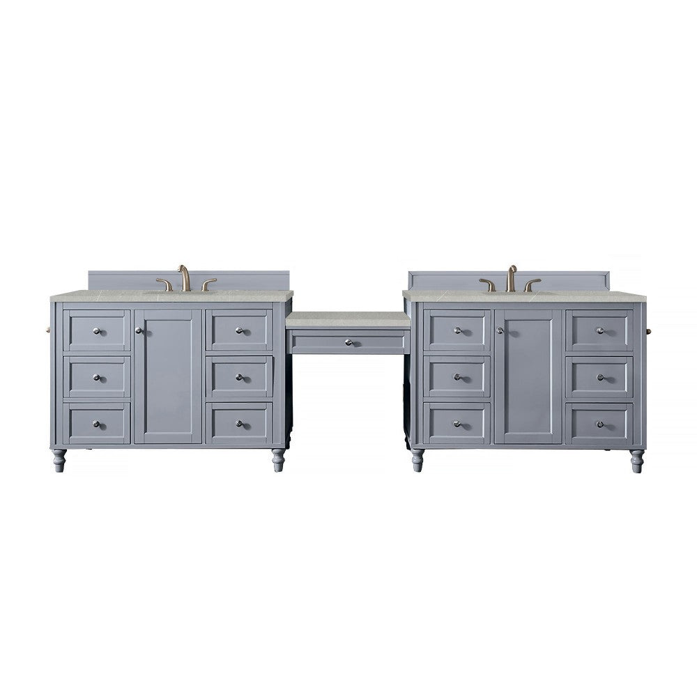 Copper Cove Encore 122" Double Vanity Set Gray w/ 3 CM Serena Quartz Top
