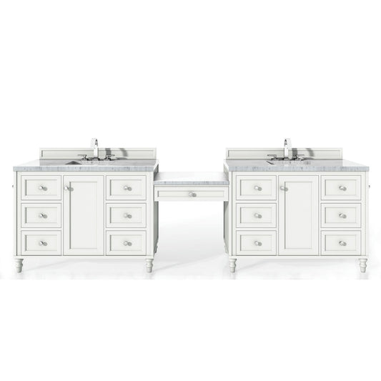 Copper Cove Encore 122" Double Vanity Set White w/ 3 CM Arctic Fall Surface Top