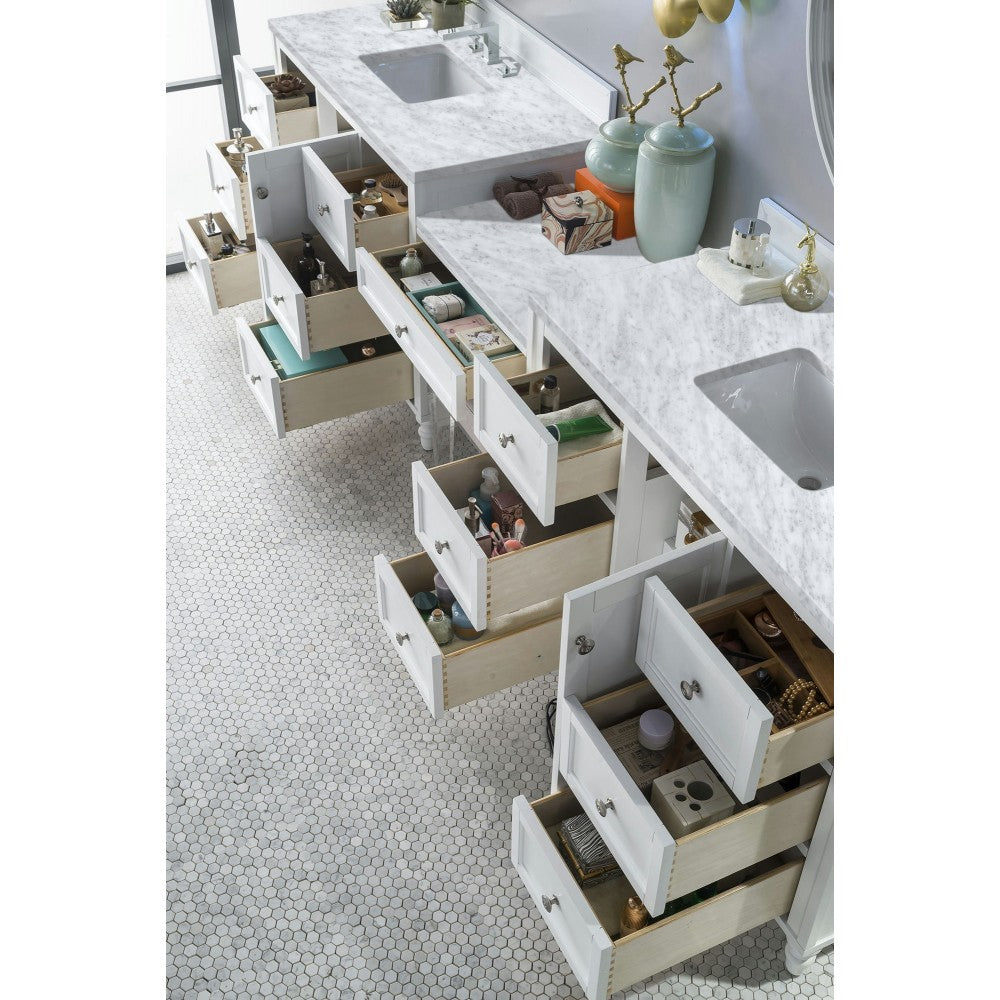 Copper Cove Encore 122" Double Vanity Set White w/ 3 CM Carrara Marble Top