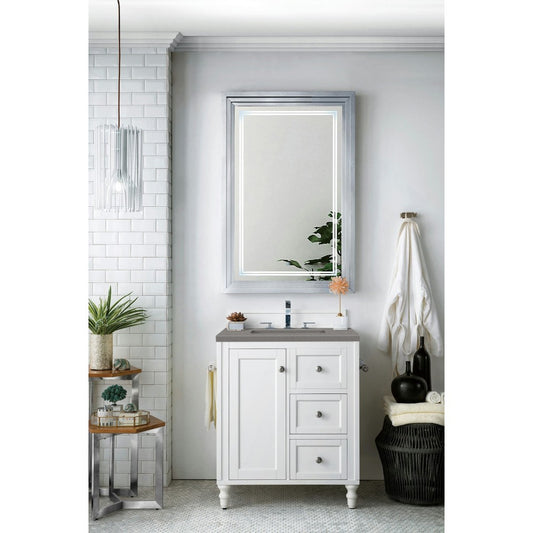 Copper Cove Encore 30" Single Vanity, Bright White w/ 3 CM Gray Expo Quartz Top