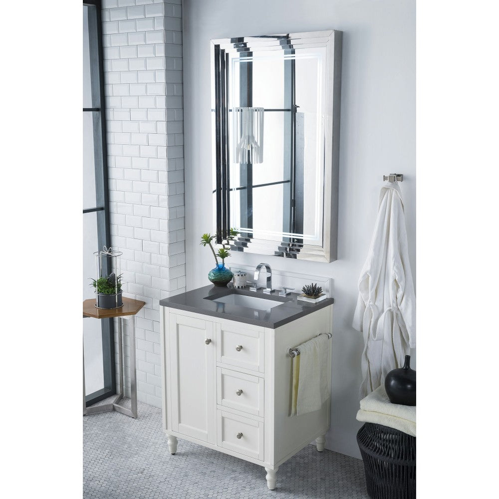 Copper Cove Encore 30" Single Vanity, Bright White w/ 3 CM Gray Expo Quartz Top