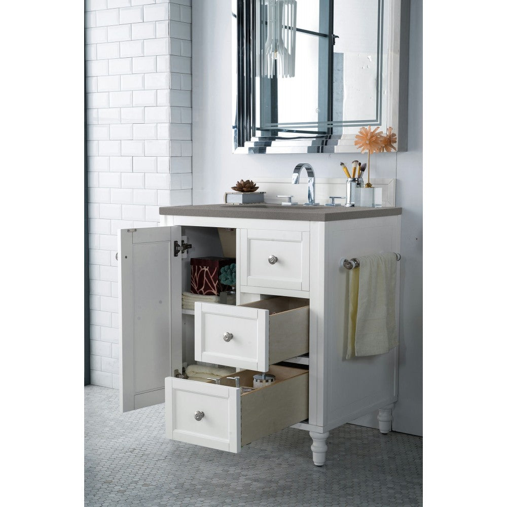 Copper Cove Encore 30" Single Vanity, Bright White w/ 3 CM Gray Expo Quartz Top