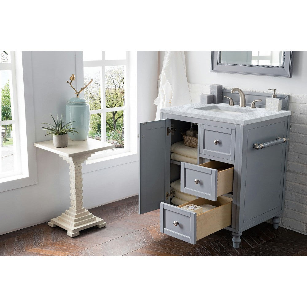 Copper Cove Encore 30" Single Vanity, Silver Gray w/ 3 CM Carrara Marble Top