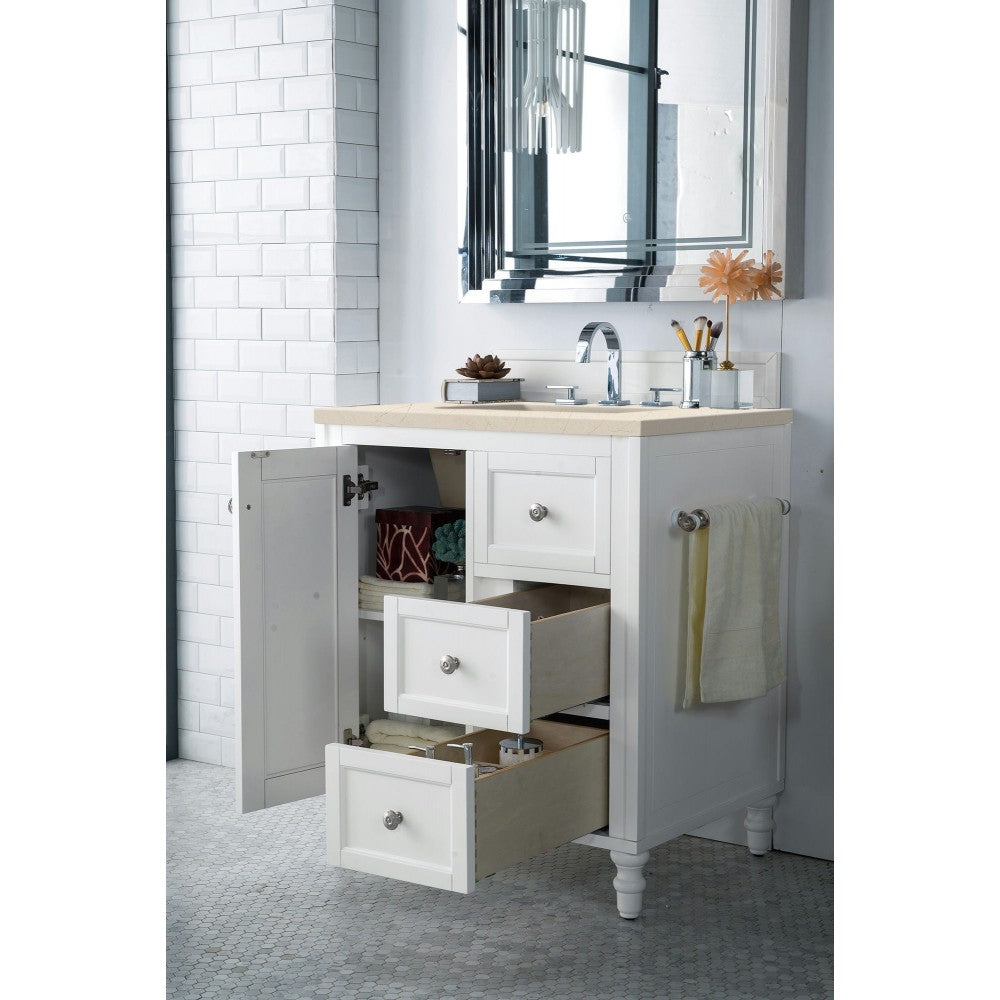 Copper Cove Encore 30" Single Vanity White w/3 CM Eternal Marfil Quartz Top