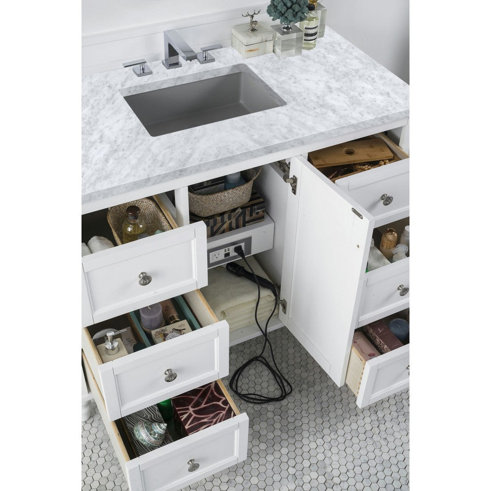 Copper Cove Encore 48" Single Vanity, Bright White w/ 3 CM Carrara Marble Top