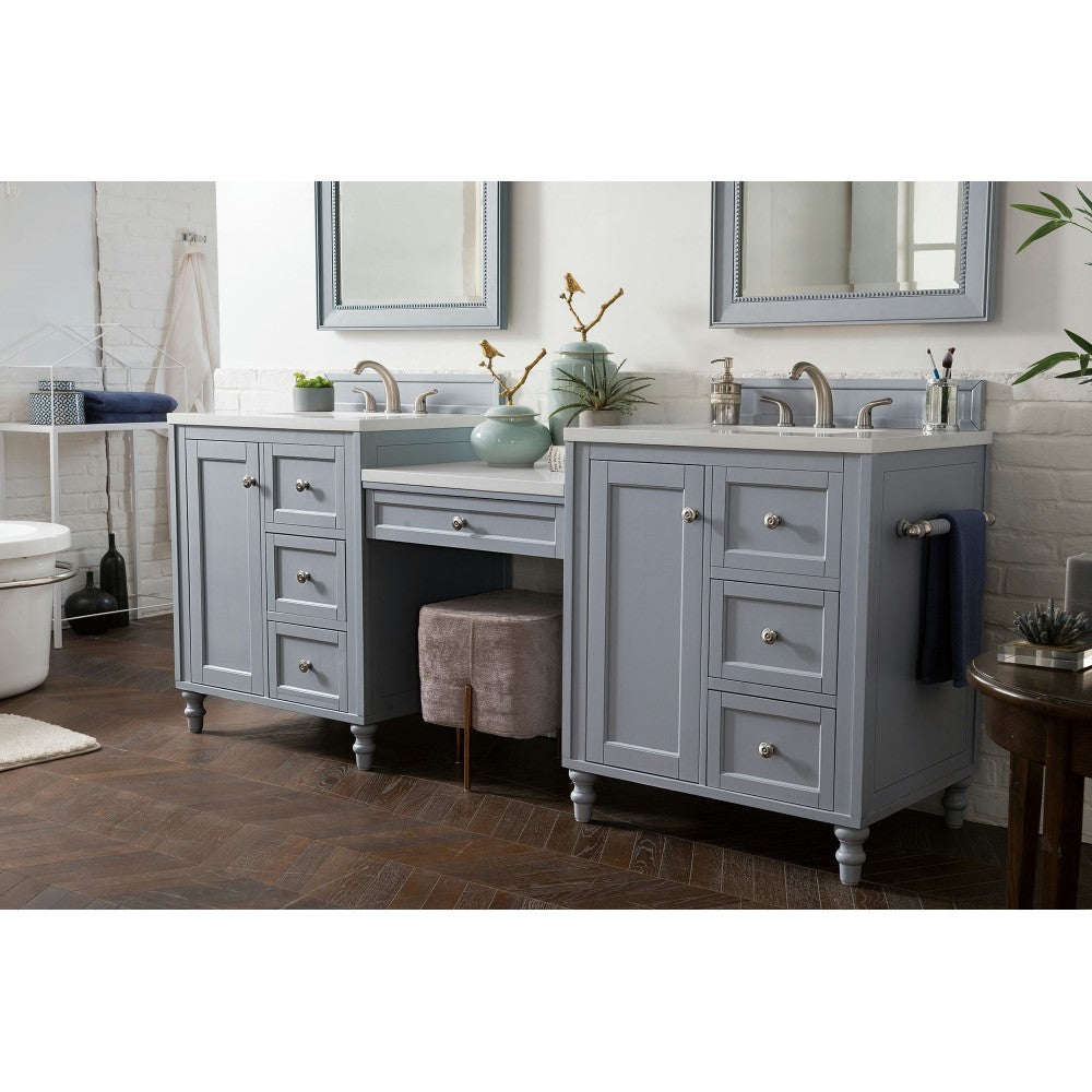 Copper Cove Encore 86" Double Vanity Set Gray w/ 3 CM Classic White Quartz Top