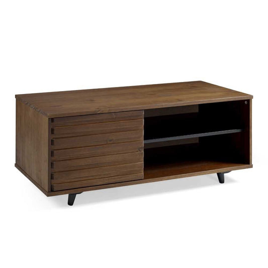 Cory 44" Solid Wood Slat Door Storage Bench - Walnut