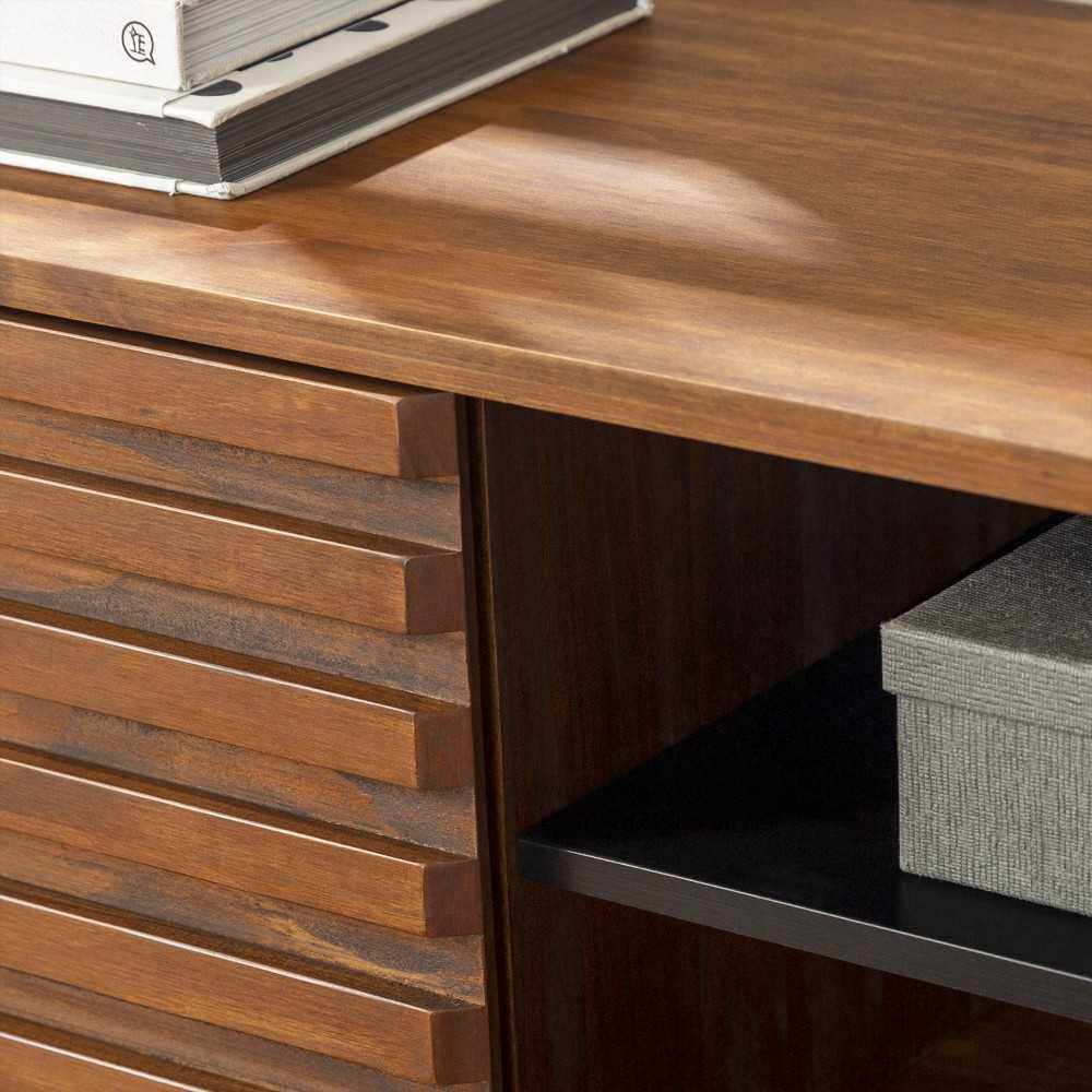 Cory 44" Solid Wood Slat Door Storage Bench - Walnut