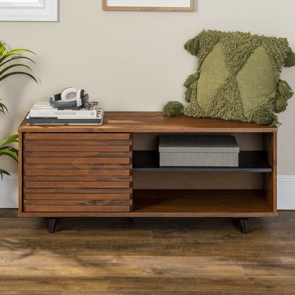 Cory 44" Solid Wood Slat Door Storage Bench - Walnut