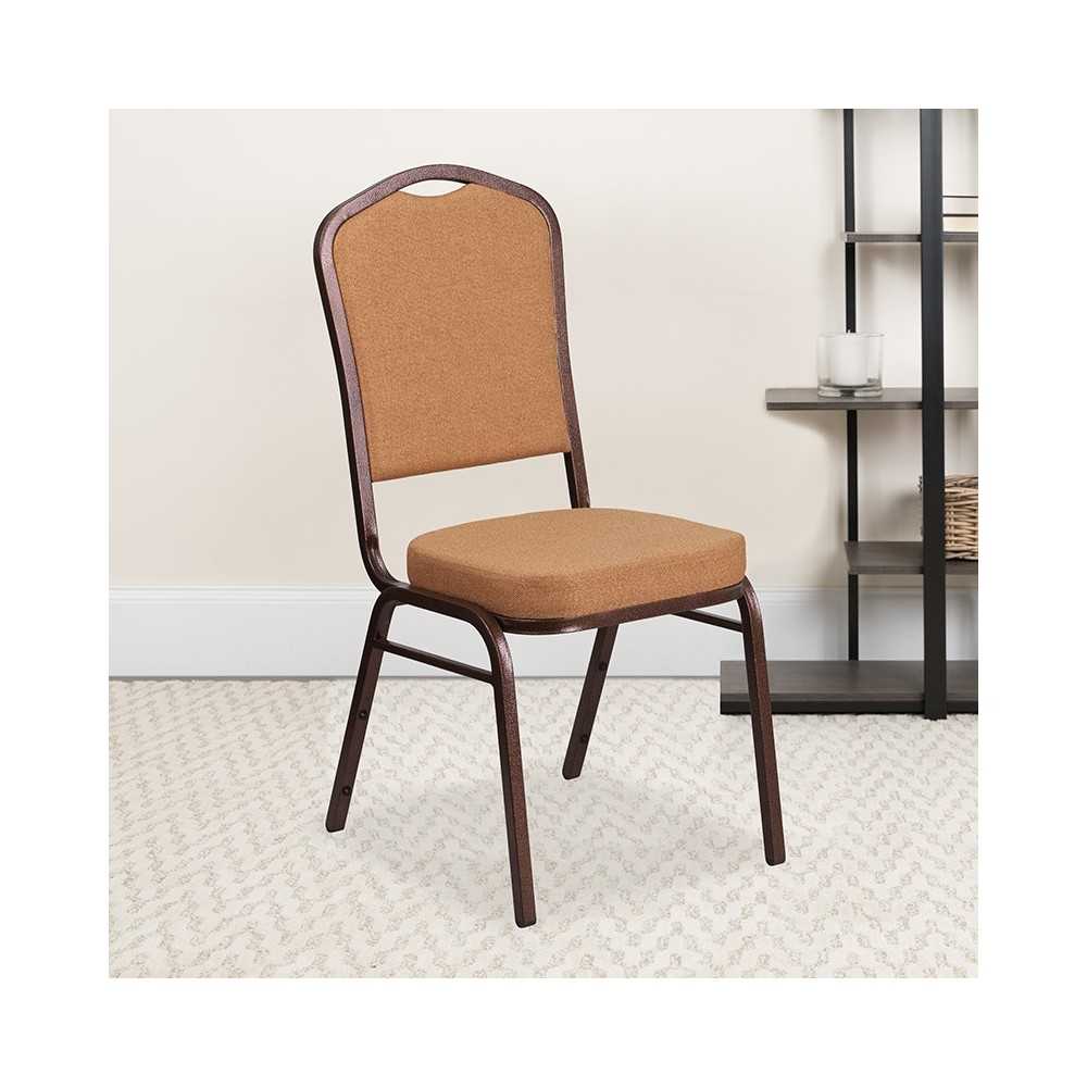 Crown Back Stacking Banquet Chair in Light Brown Fabric - Copper Vein Frame