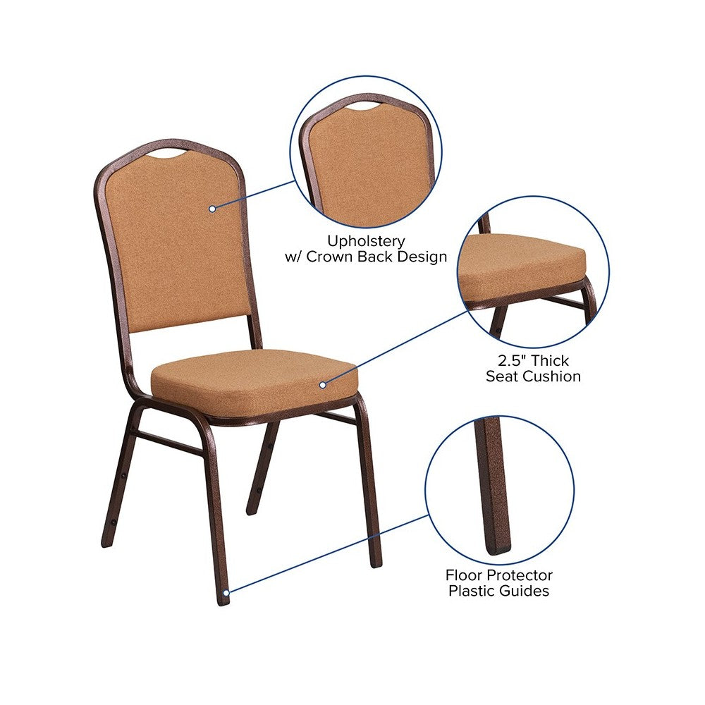 Crown Back Stacking Banquet Chair in Light Brown Fabric - Copper Vein Frame