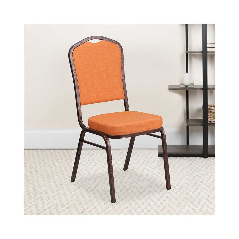 Crown Back Stacking Banquet Chair in Orange Fabric - Copper Vein Frame