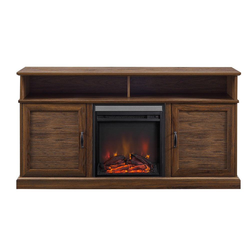 Dayton 60" Fluted Door Highboy Fireplace TV Stand - Dark Walnut