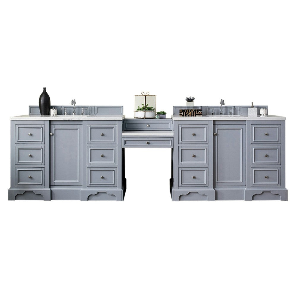 De Soto 118" Double Vanity Set Gray w/ 3 CM Arctic Fall Solid Surface Top