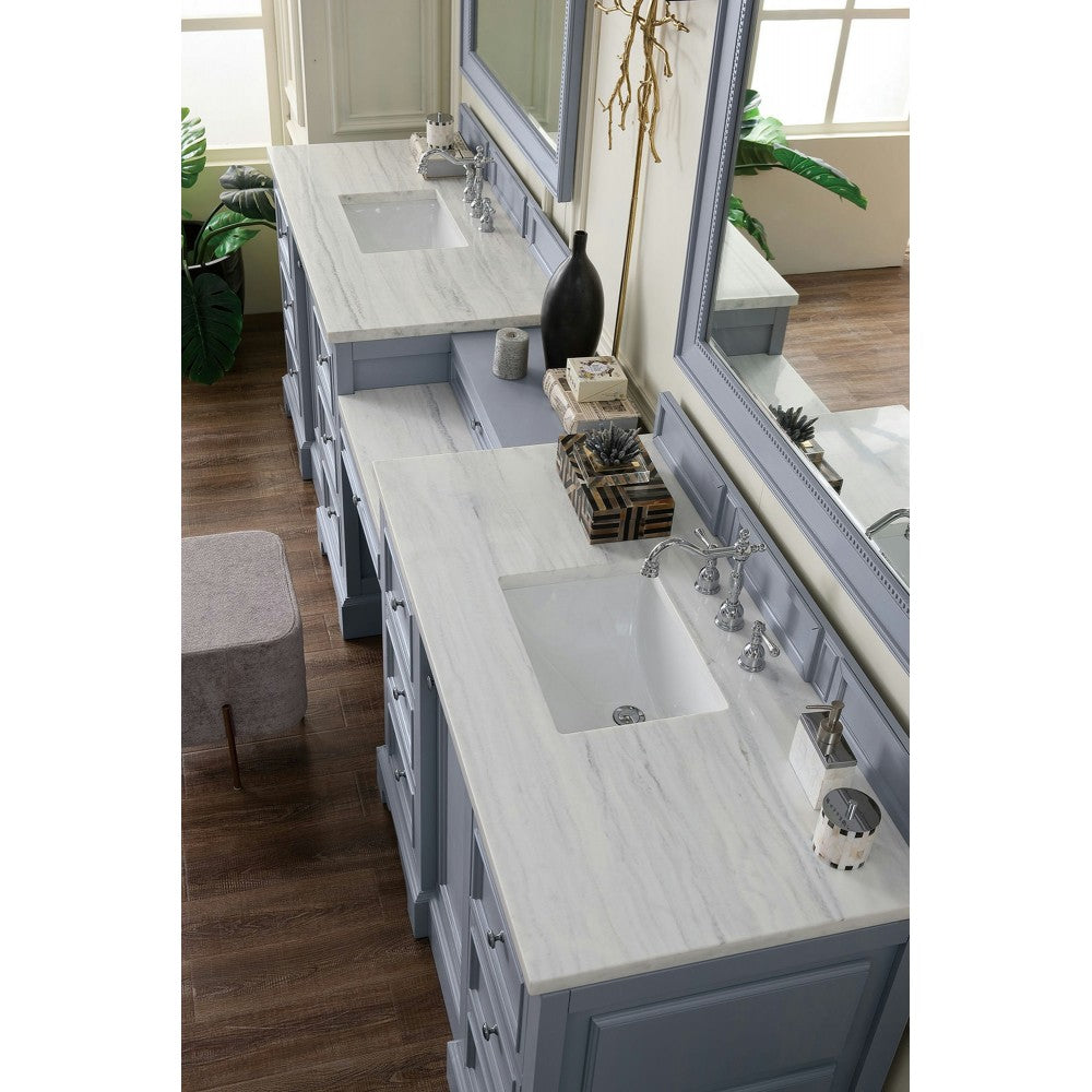De Soto 118" Double Vanity Set Gray w/ 3 CM Arctic Fall Solid Surface Top
