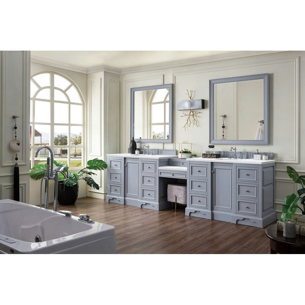 De Soto 118" Double Vanity Set Gray w/ 3 CM Arctic Fall Solid Surface Top