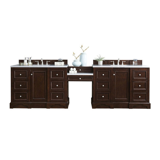 De Soto 118" Double Vanity Set Mahogany w/ 3 CM Classic White Quartz Top